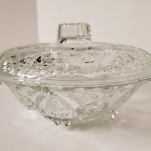 Malaysia Vintage Glass Candy Dish With Lid KIG VGC